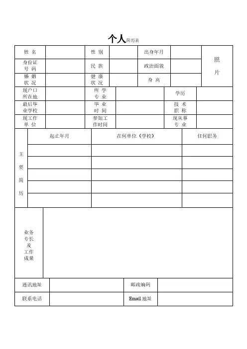 个人求职简历表格模板6篇