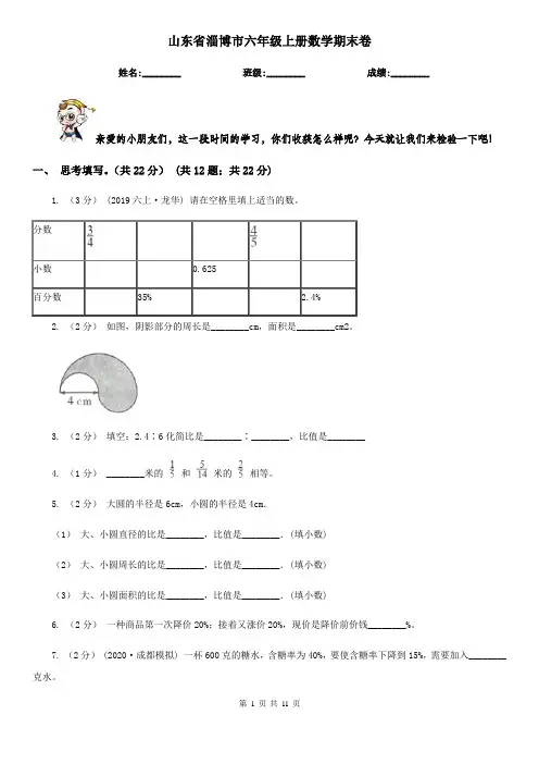 山东省淄博市六年级上册数学期末卷
