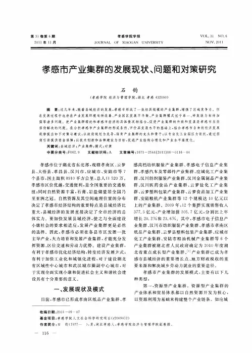 孝感市产业集群的发展现状、问题和对策研究