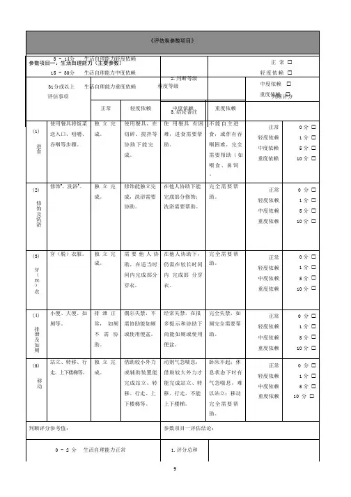 上海市老年照护等级评估表