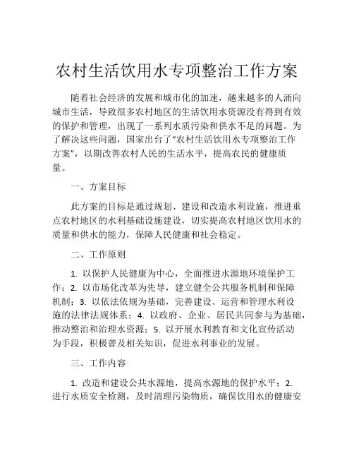 农村生活饮用水专项整治工作方案