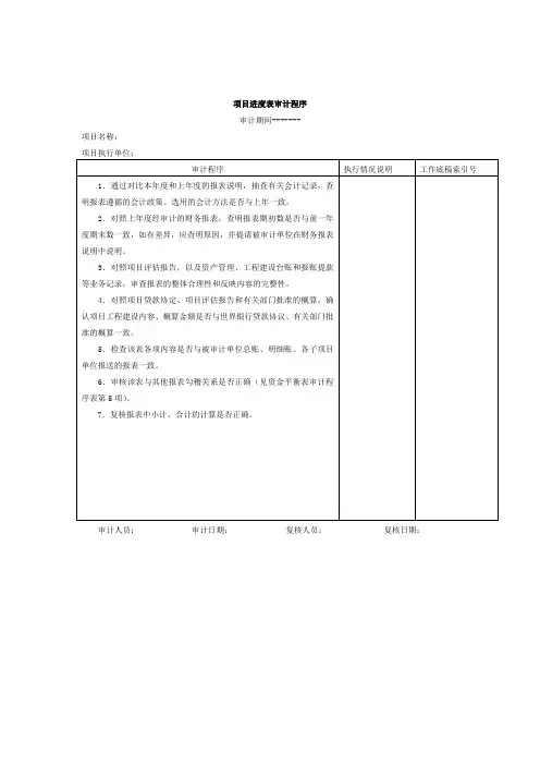 项目进度表审计程序表