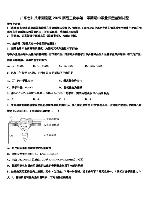 广东省汕头市潮南区2025届高三化学第一学期期中学业质量监测试题含解析