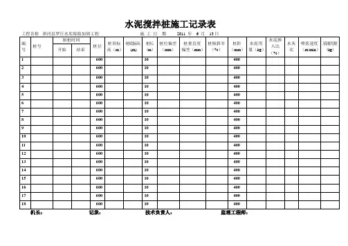 水泥搅拌桩(湿法)施工记录表