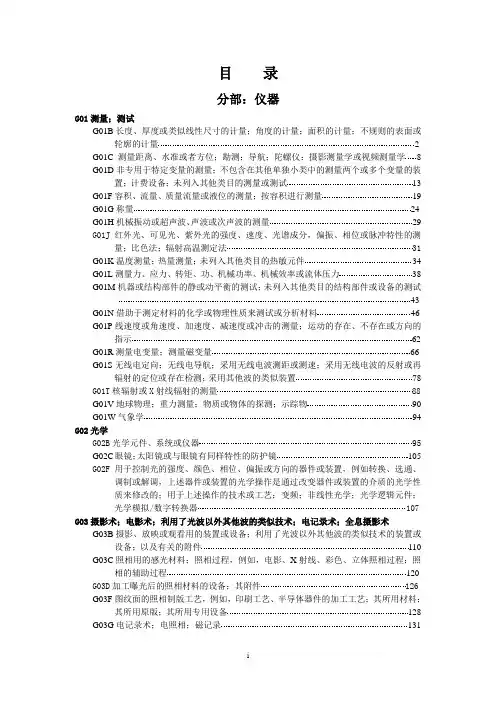 国际专利分类表(IPC)第八版-G——物理(目录)