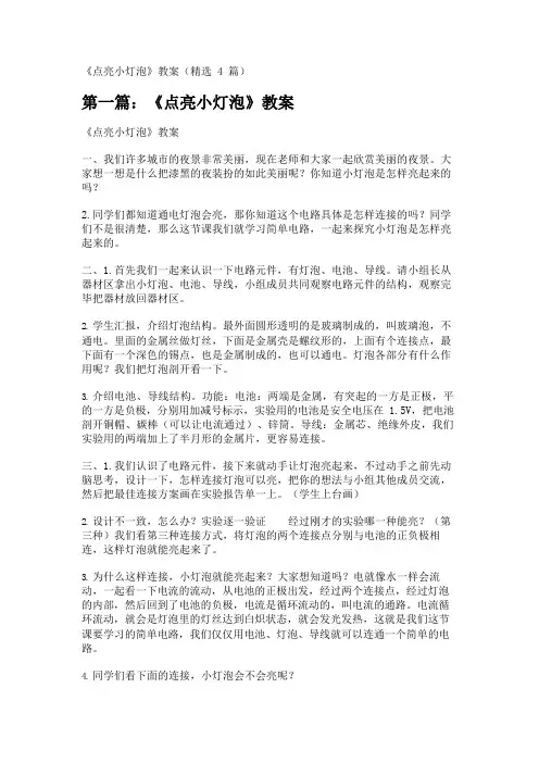 《点亮小灯泡》教案(精选4篇)