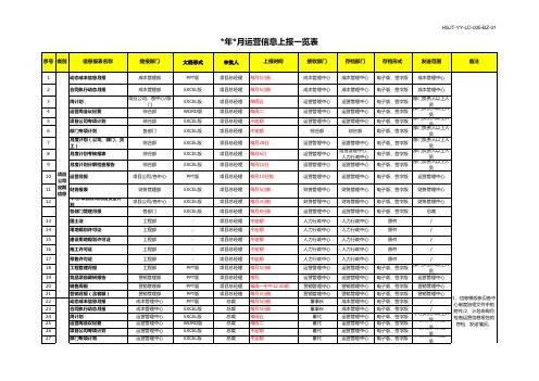 集团运营信息上报一览表(标准)