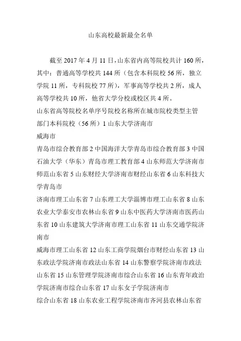 山东高校最新最全名单