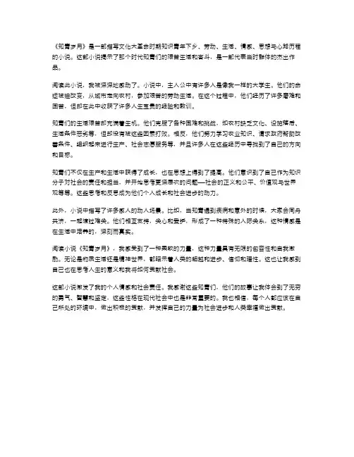 知青岁月读后感范文