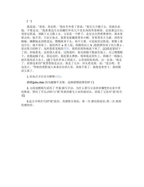 名著阅读《背影》阅读练习题及答案