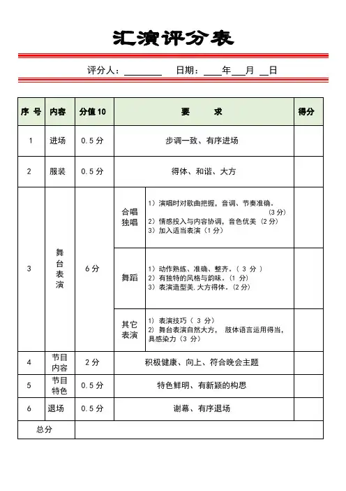 汇演评分表(标准版)