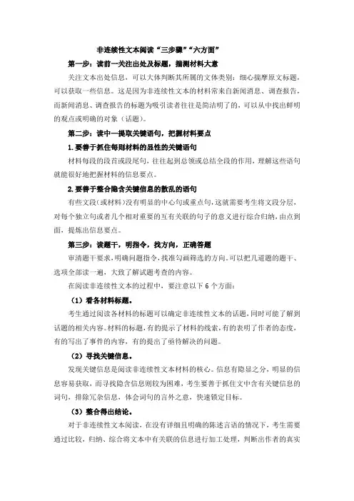 高考语文复习笔记：非连续性文本阅读“三步骤”“六方面”
