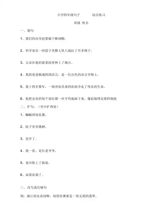 (完整版)小学四年级句子综合练习题(齐全)