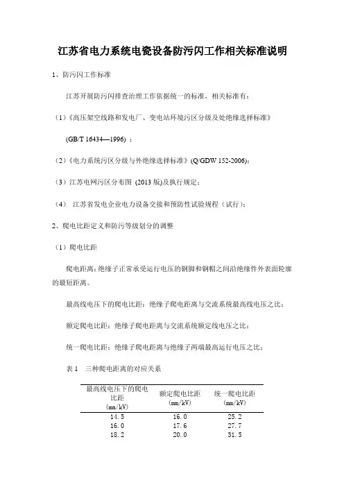 江苏省电力系统电瓷设备防污闪工作相关标准说明