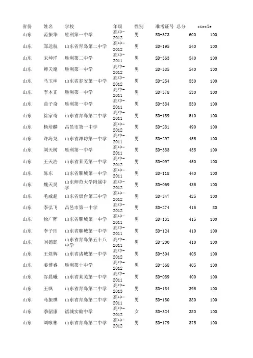 NOIP2013山东提高组成绩(初测)