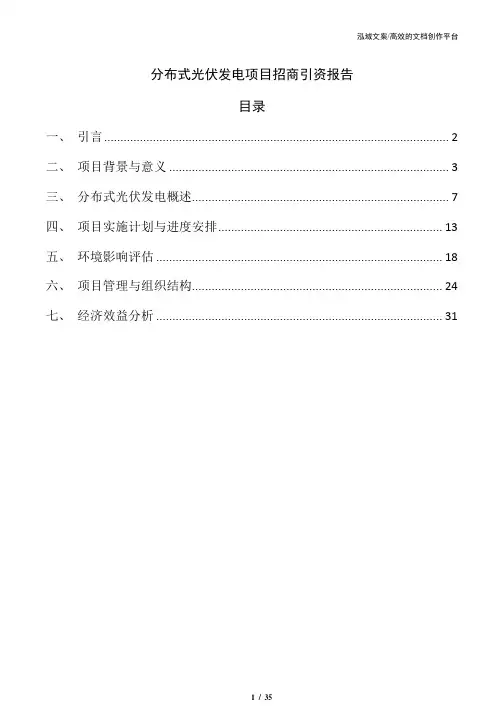 分布式光伏发电项目招商引资报告
