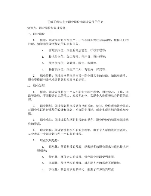 了解了哪些有关职业岗位和职业发展的信息