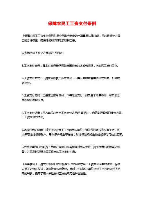 保障农民工工资支付条例