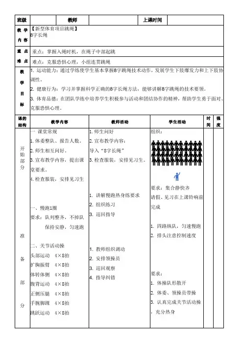 八字长绳教学设计高一上学期体育与健康人教版