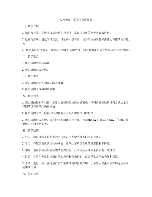 人教版高中生物蛋白质教案
