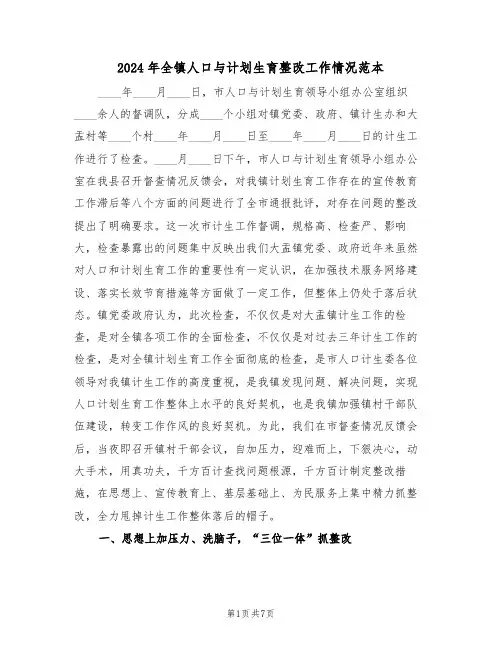 2024年全镇人口与计划生育整改工作情况范本(二篇)