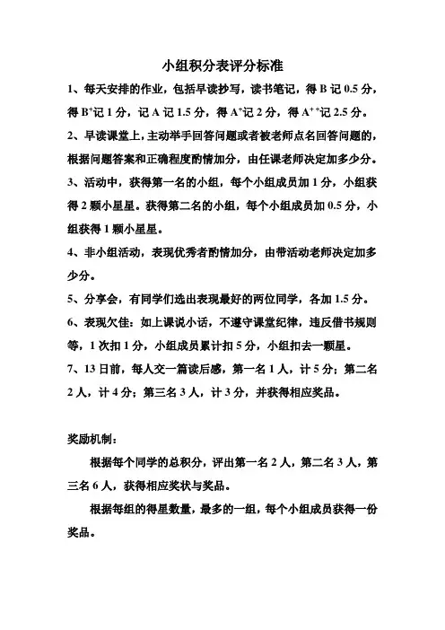 小组积分表评分标准