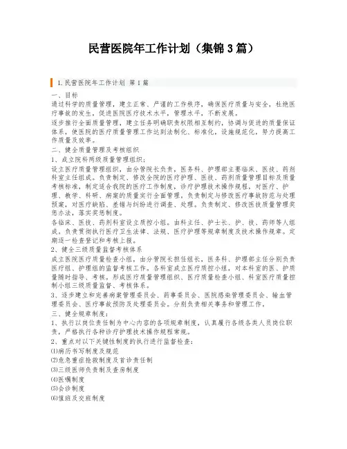 民营医院年工作计划(集锦3篇)