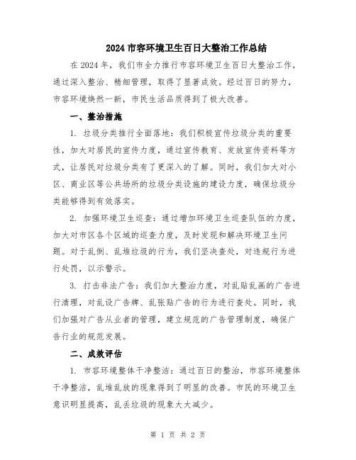 2024市容环境卫生百日大整治工作总结