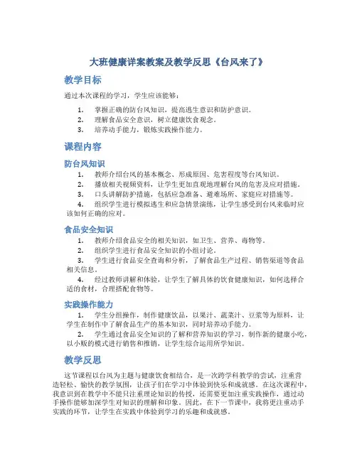 大班健康详案教案及教学反思《台风来了》
