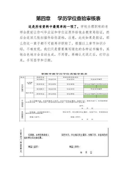 2019年中小学教师职称评审系列第四、五章 学历学位查验审核表和专业技术人员服务基层审查表指导