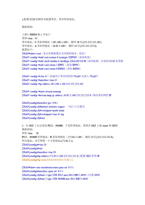 中兴EPON培训上机操作试题及答案
