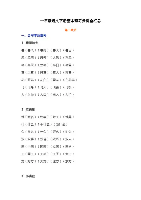 2020年新版人教部编版一年级语文下册整本书预习资料全汇总