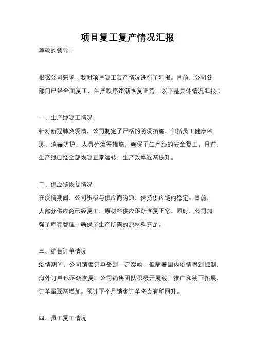 项目复工复产情况汇报