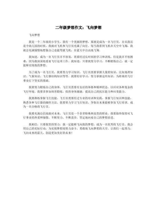 二年级梦想作文：飞向梦想