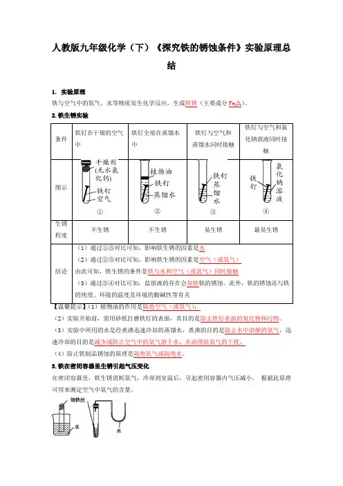 人教版九年级化学(下)《探究铁的锈蚀条件》实验原理总结