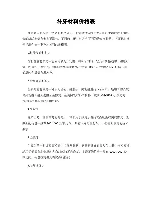 补牙材料价格表