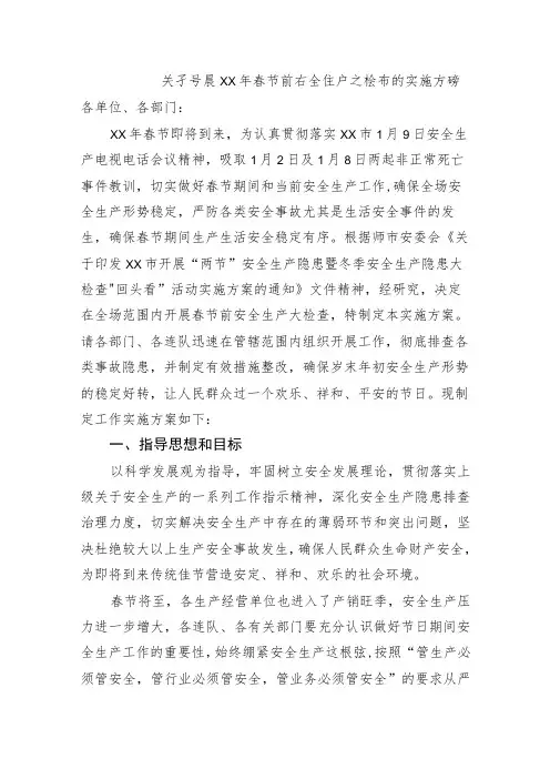 关于春节前安全大检查的实施方案