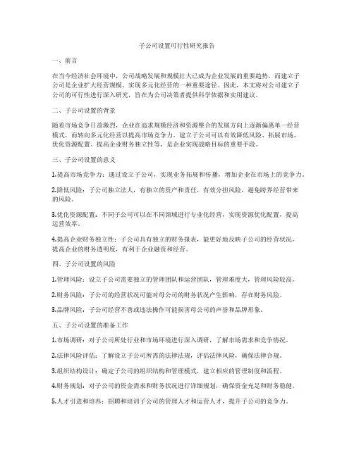 子公司设置可行性研究报告