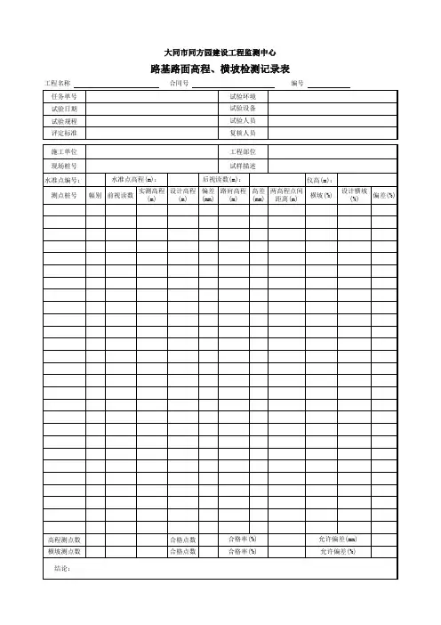 路基路面高程、横坡检测记录表