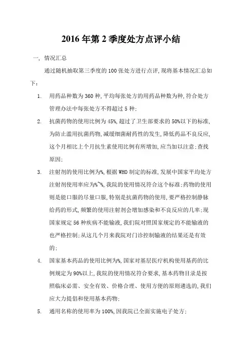 季度处方点评小结
