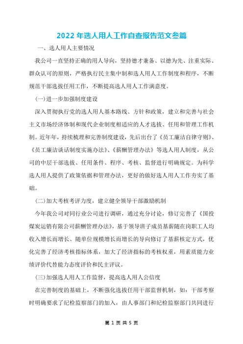 2022年选人用人工作自查报告范文叁篇