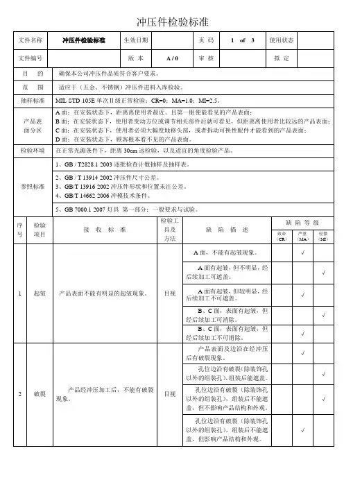 冲压件检验标准