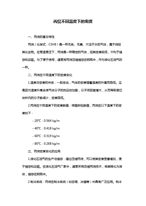 丙烷不同温度下的密度