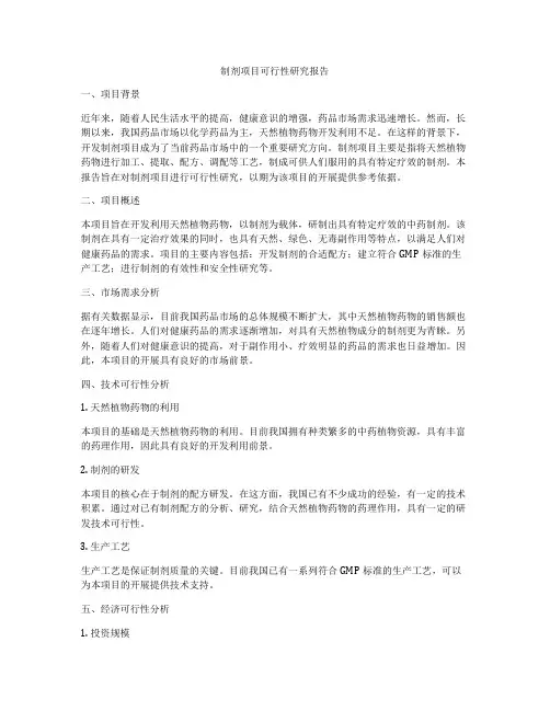 制剂项目可行性研究报告