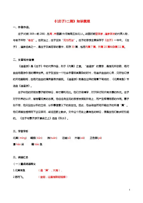 部编版八年级语文下册文言文《庄子》二则字词句内容知识点分类梳理汇总