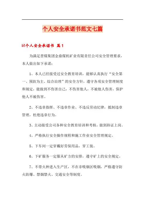 个人安全承诺书范文七篇