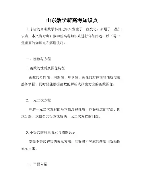 山东数学新高考知识点