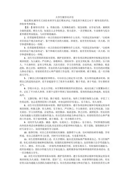 大学生辅导员评语