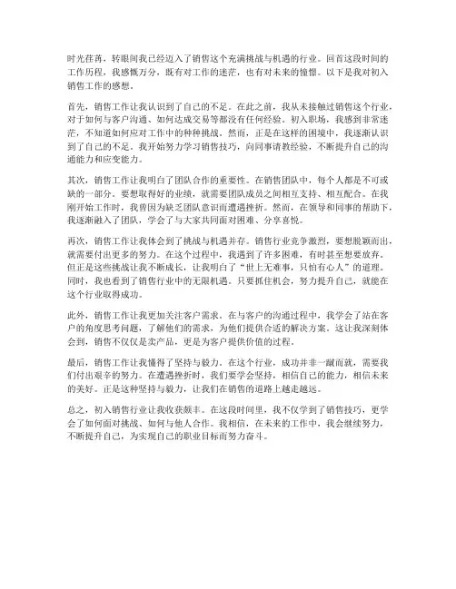 刚进入销售工作感想范文