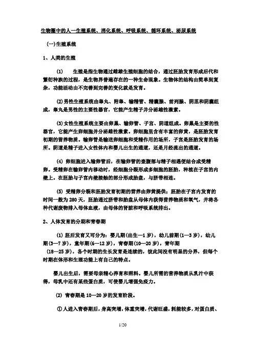 生物圈中人——生殖系统、消化系统、呼吸系统、循环系统、泌尿系统